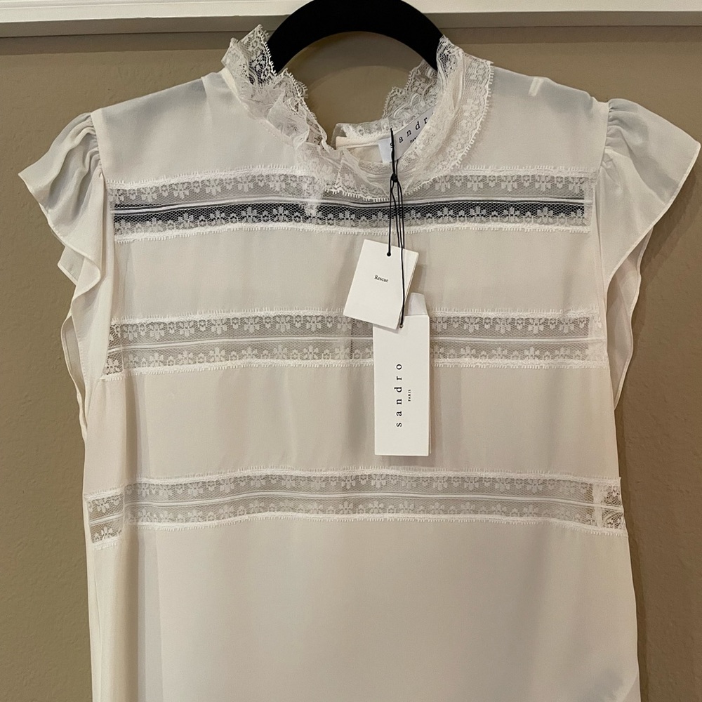 Sandro ecru lace trim top